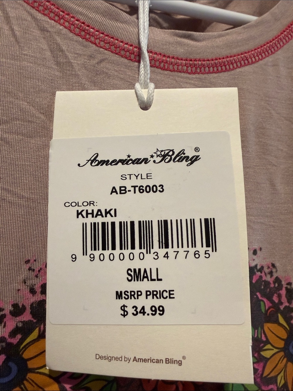 American Bling Khaki Tee with Floral Skull Accent - Picture 2 of 6